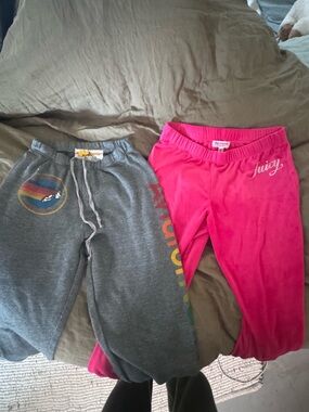 Juicy Couture Hot Pink Velour Joggers & Gray Aviator Nation sweats